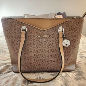 Guess Brown and Tan Signature Tote